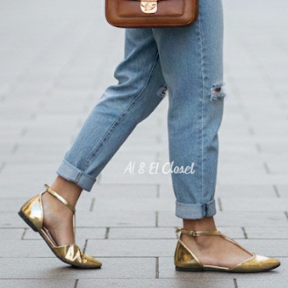 Worthington Metallic Gold Ankle-Strap Flats